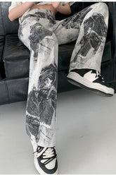 Lange Hose mit hoher Taille und 3D-Druck